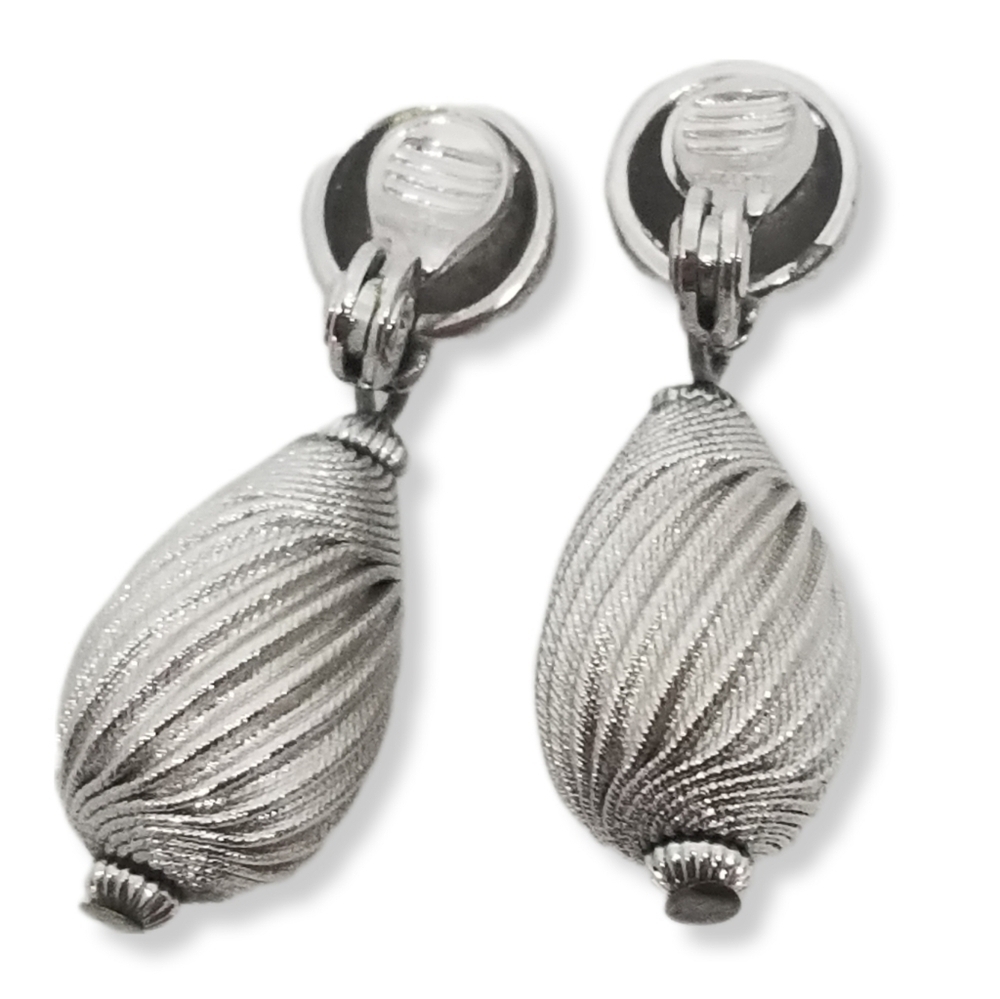 Vintage Monet Silvertone Textured Swirl Teardrop Dangle Clip-On Earrings - Picture 5 of 7